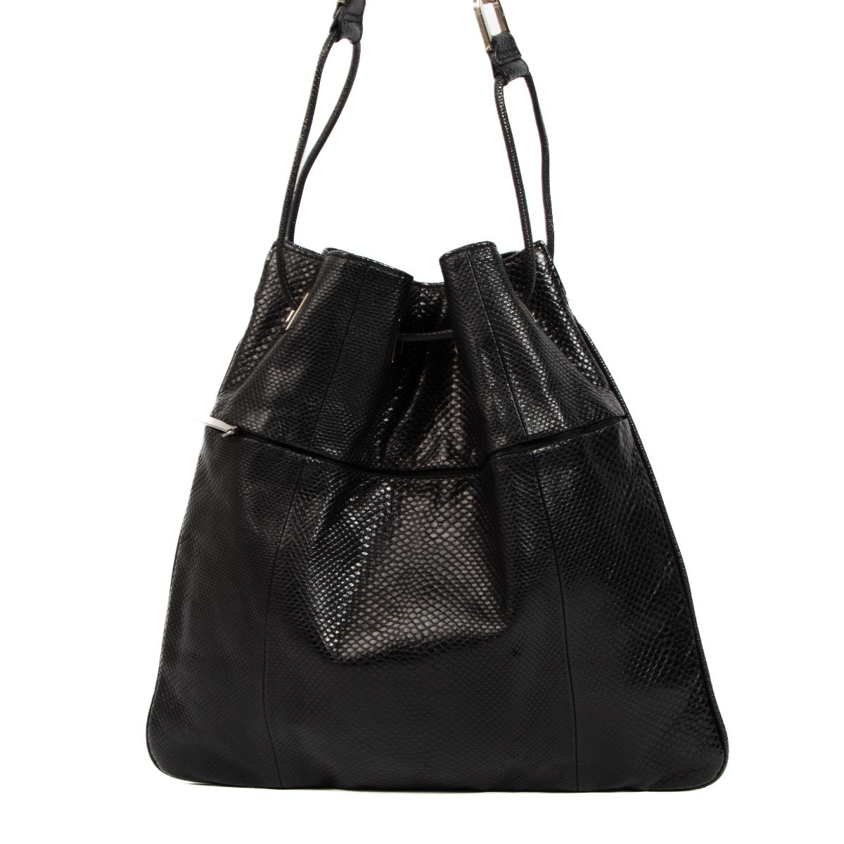 Gucci Tom Ford Black Snakeskin Drawstring Chain Bag
