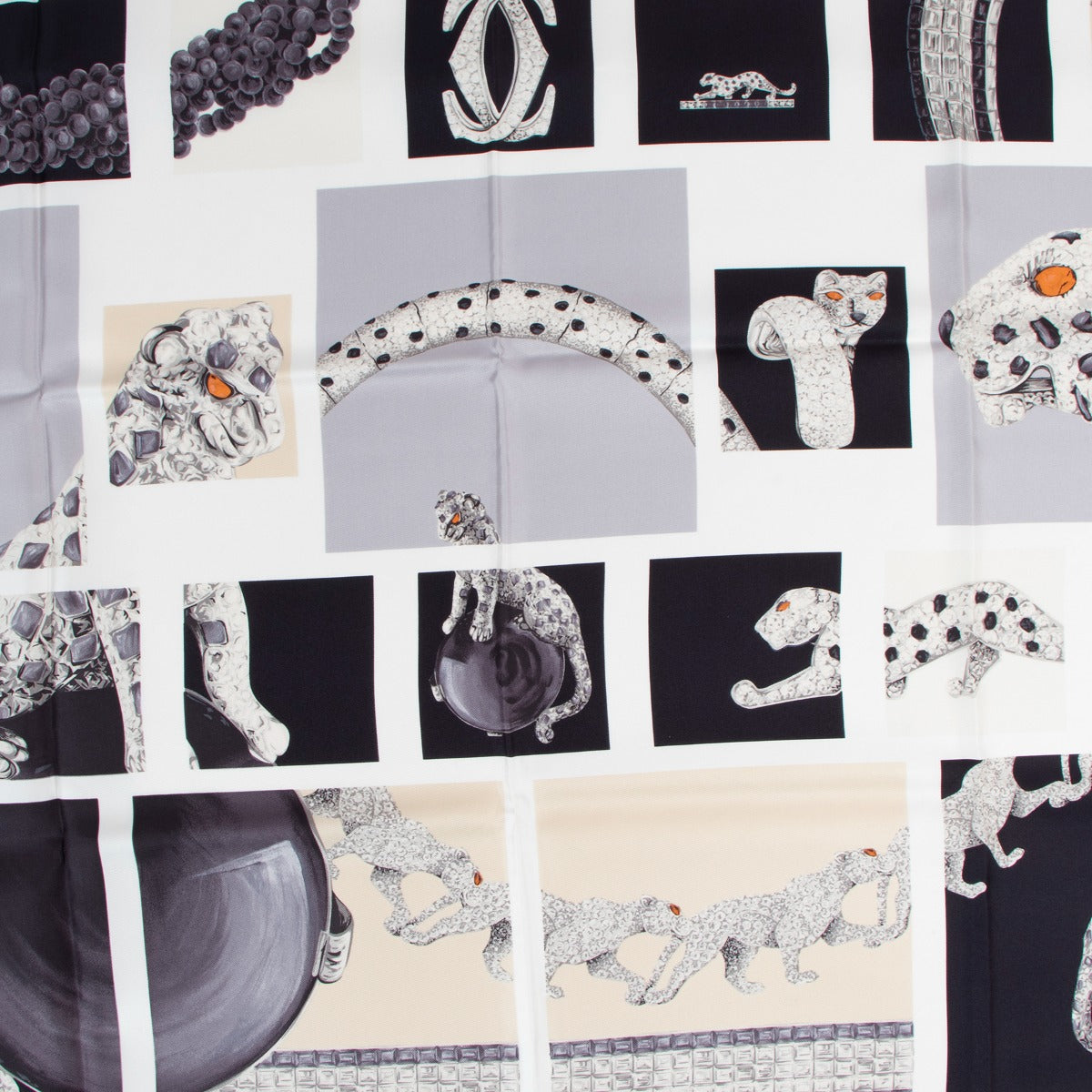 Cartier Black White Diamond Jeweled Panthère Silk Scarf