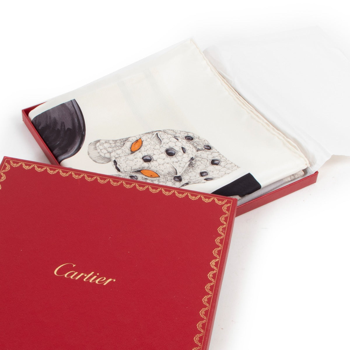 Cartier Black White Diamond Jeweled Panthère Silk Scarf