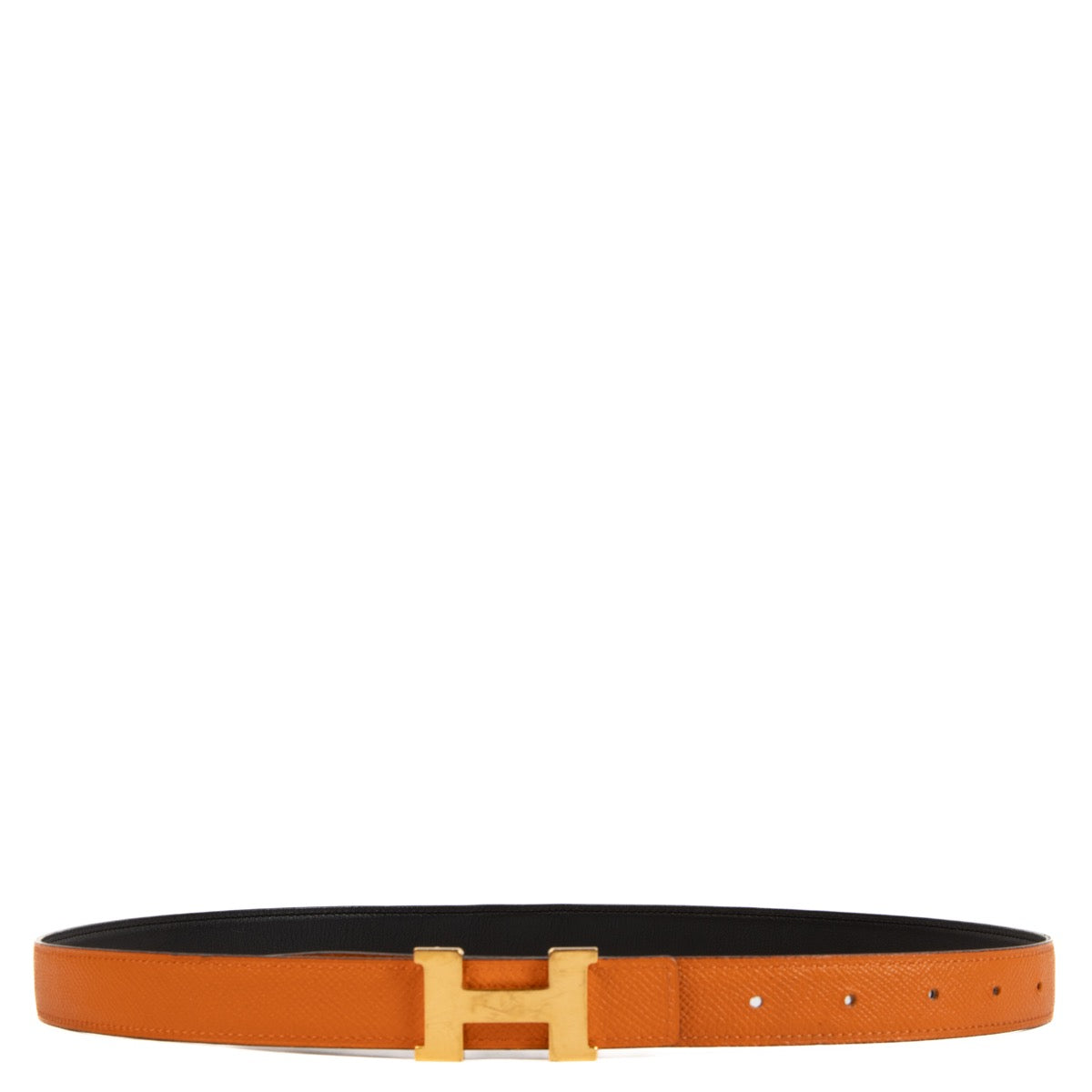 Shop safe online at Labellov in Antwerp, Brussels and Knokke this 100% authentic second hand Hermès Noir/Orange Swift/Epsom Mini Constance 24mm Belt - size 90