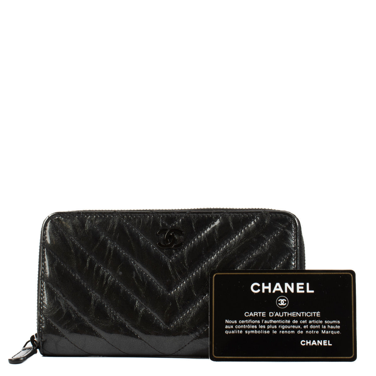 Chanel Anthracite Patent Leather Chevron Small Classic Zipped Wallet