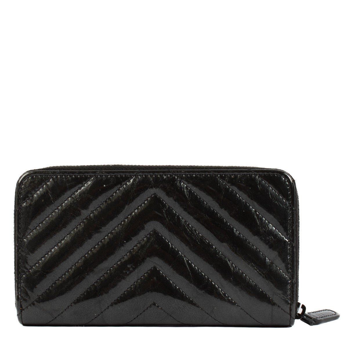 Chanel Anthracite Patent Leather Chevron Small Classic Zipped Wallet