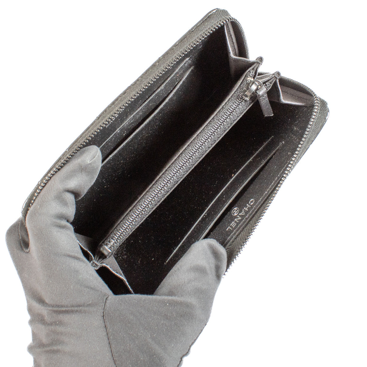 Chanel Anthracite Patent Leather Chevron Small Classic Zipped Wallet