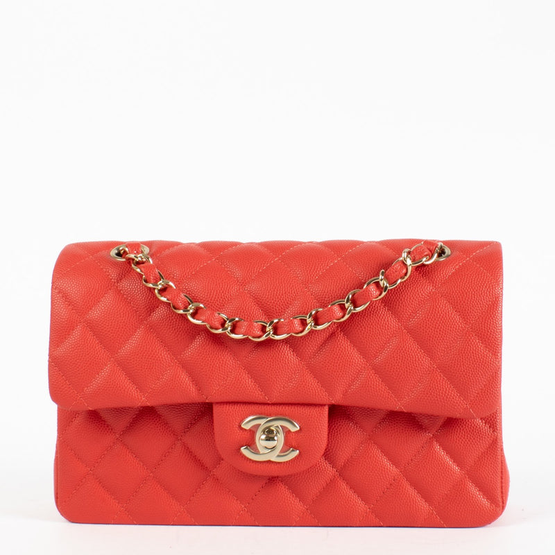 Authentic Second Hand Chanel Red Caviar Small Classic Flap Bag on Labellov.com