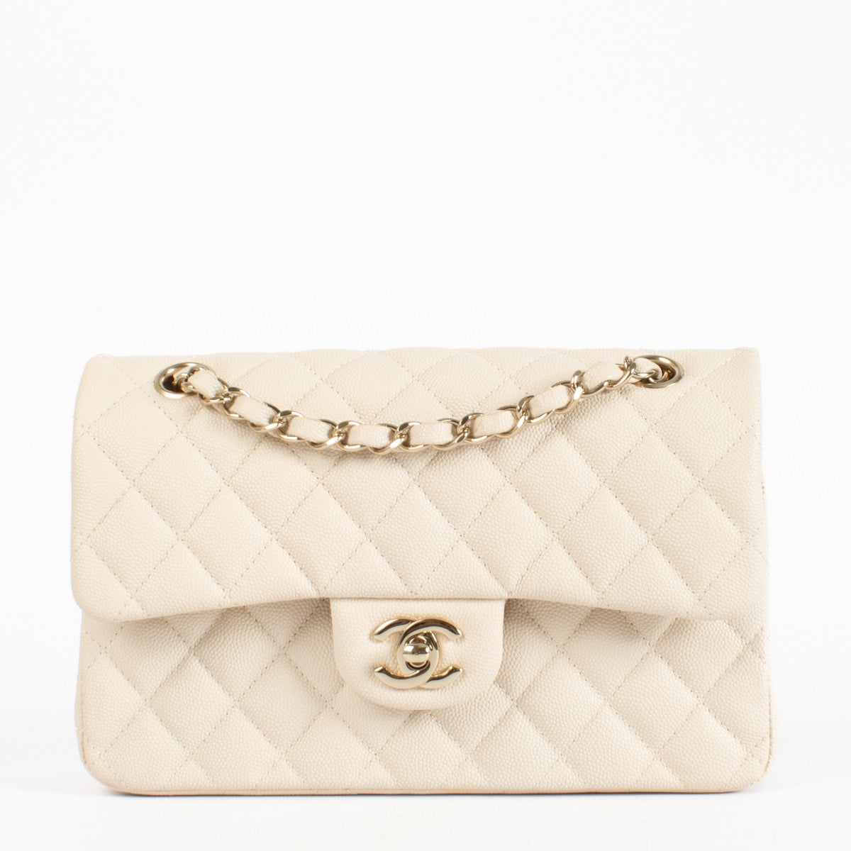Authentic Second Hand Chanel Cream Caviar Small Classic Flap bag on Labellov.com