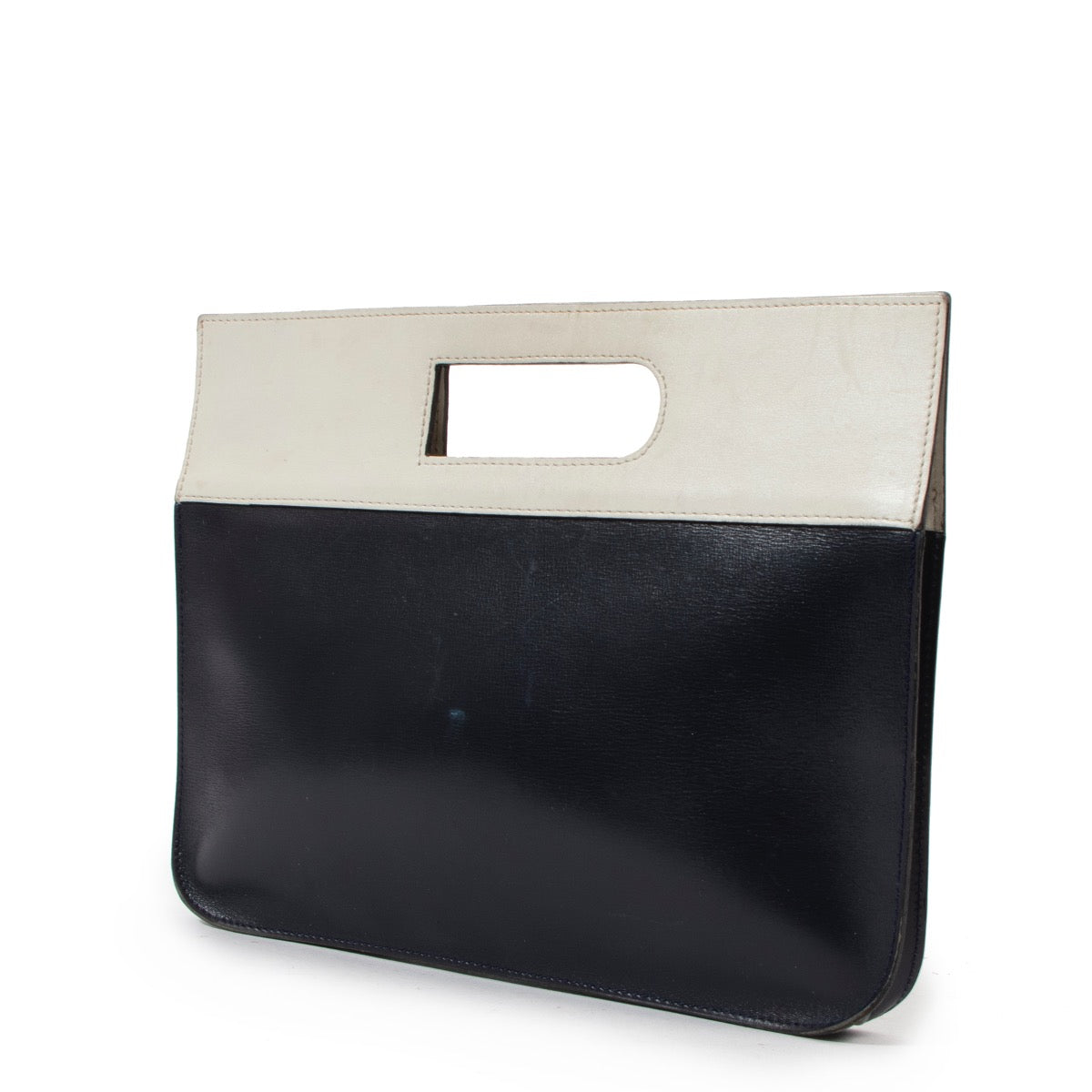 Buy an authentic second hand Delvaux Navy Blue/ White Leather Top Handle in good condition at Labellov