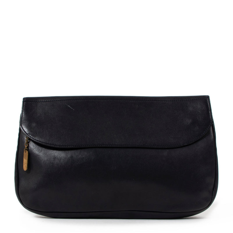 Buy an authentic second hand Delvaux Navy Blue Leather Fold-Over Clutch in very good condition at Labellov