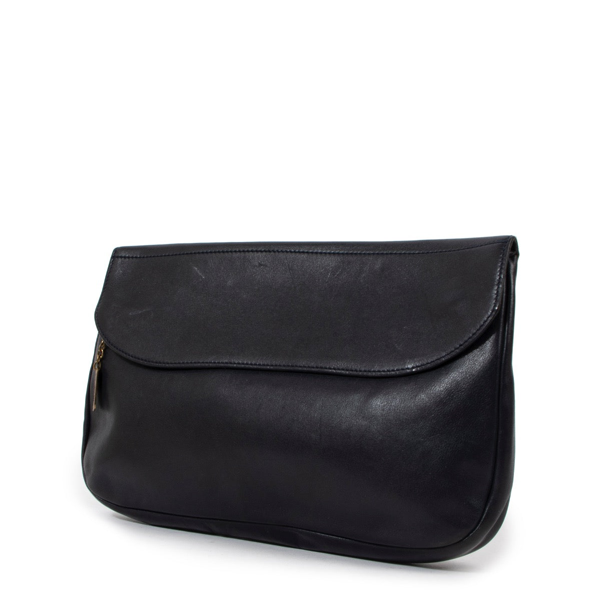 Buy an authentic second hand Delvaux Navy Blue Leather Fold-Over Clutch in very good condition at Labellov