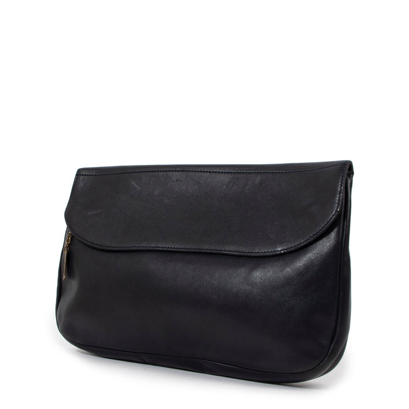 Buy an authentic second hand Delvaux Navy Blue Leather Fold-Over Clutch in very good condition at Labellov