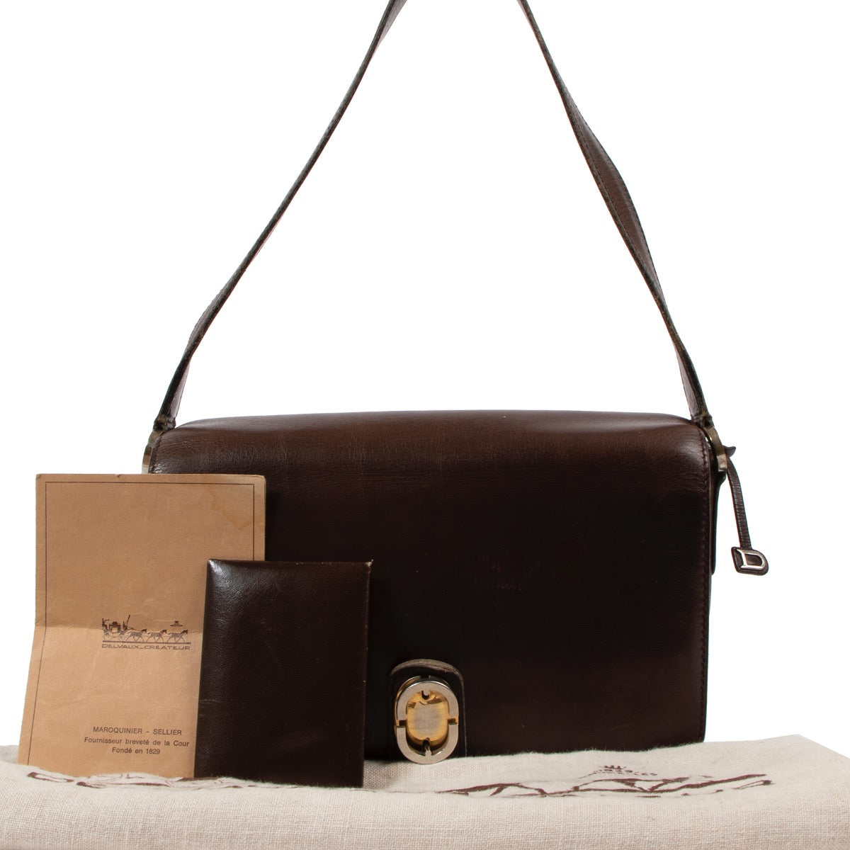 Buy an authentic second hand Delvaux Vintage Brown Leather Shoulder Bag in good preloved condition at Labellov