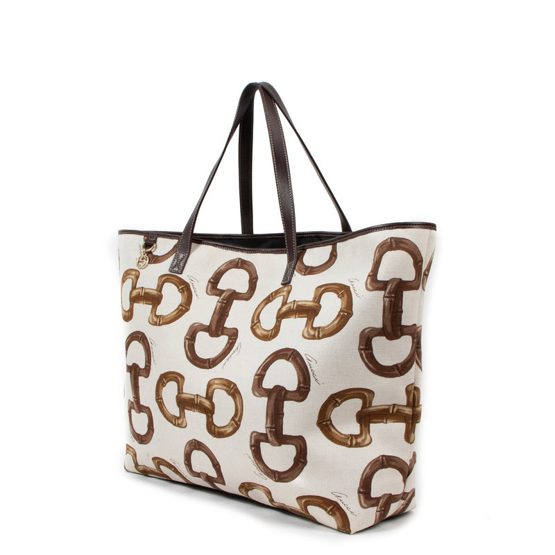Gucci Horsebit Canvas Large Shopping Tote Bag