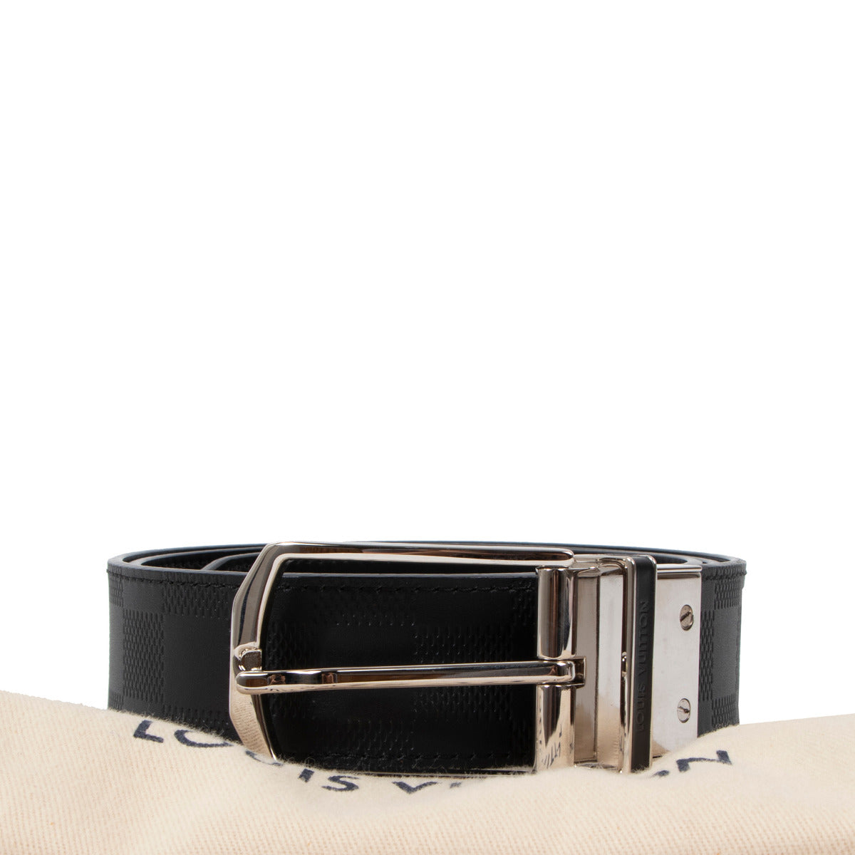 Louis Vuitton Black Damier Reversible Leather Belt - size 100
