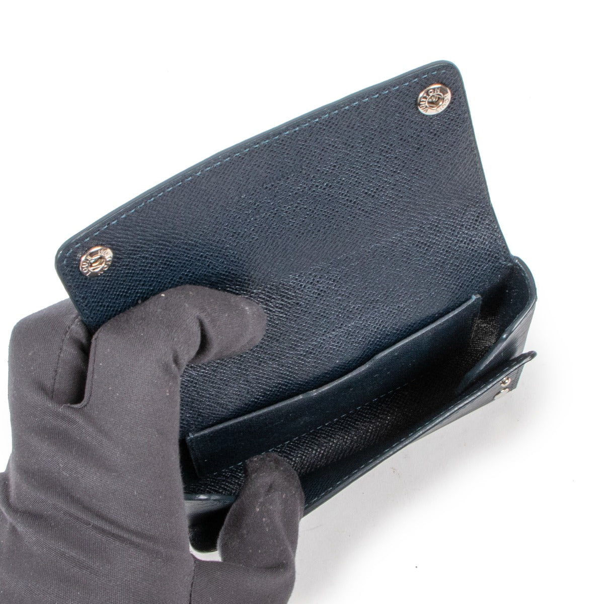 Portefeuille compact Louis Vuitton Modulable en cuir Épi bleu pétrole