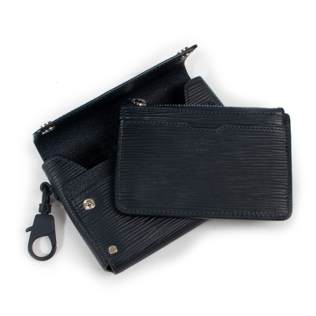 Portefeuille compact Louis Vuitton Modulable en cuir Épi bleu pétrole