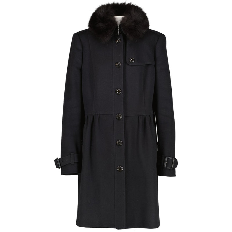 Burberry London Fox Fur Collar Wool Cashmere Coat