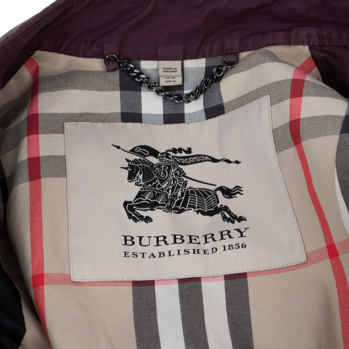 Burberry Mid-length Burgundy Trench Coat - Size FR36