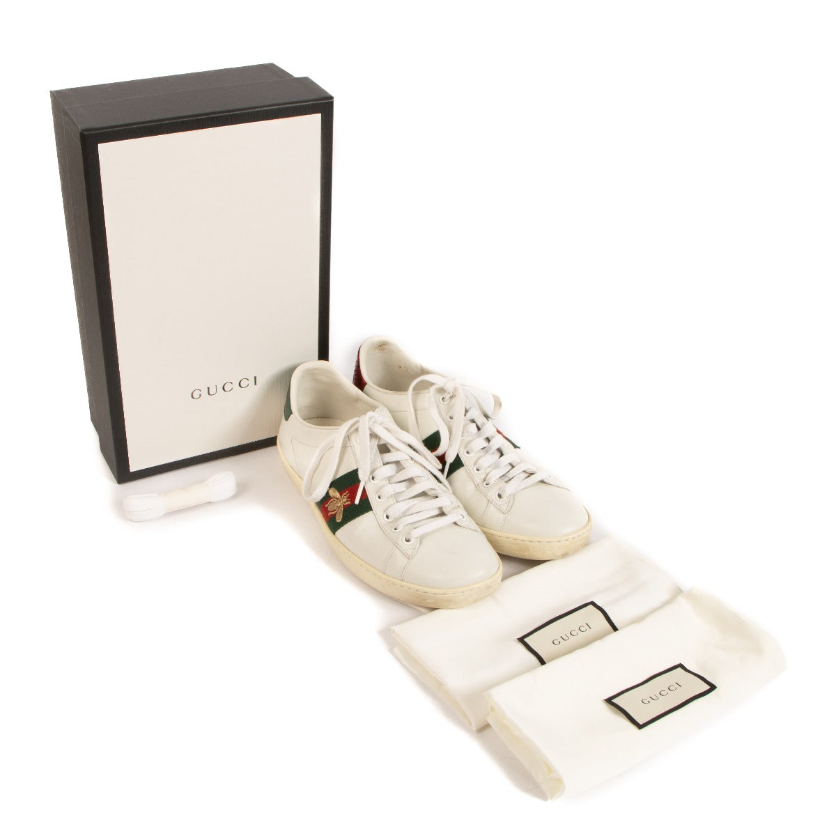 Gucci White Ace Bee Embroidered Sneakers - Size 40
