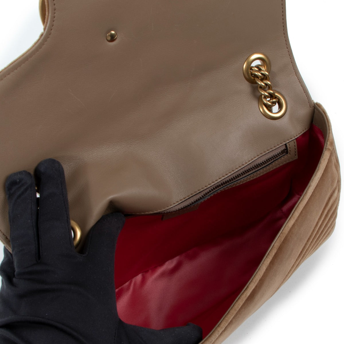 Gucci Dark Beige GG Marmont Medium Velvet Matelassé Bag