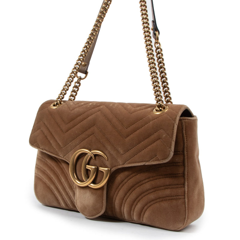 Gucci Dark Beige GG Marmont Medium Velvet Matelassé Bag