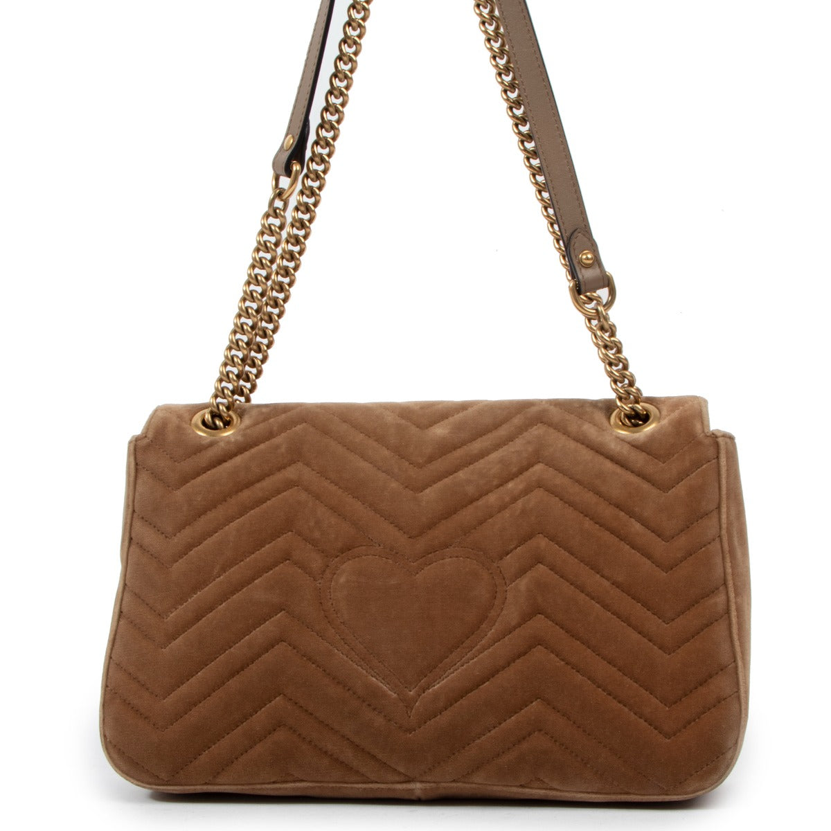 Sac Gucci GG Marmont moyen en velours matelassé beige foncé