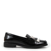 Tods Black Fringed Leather Loafers