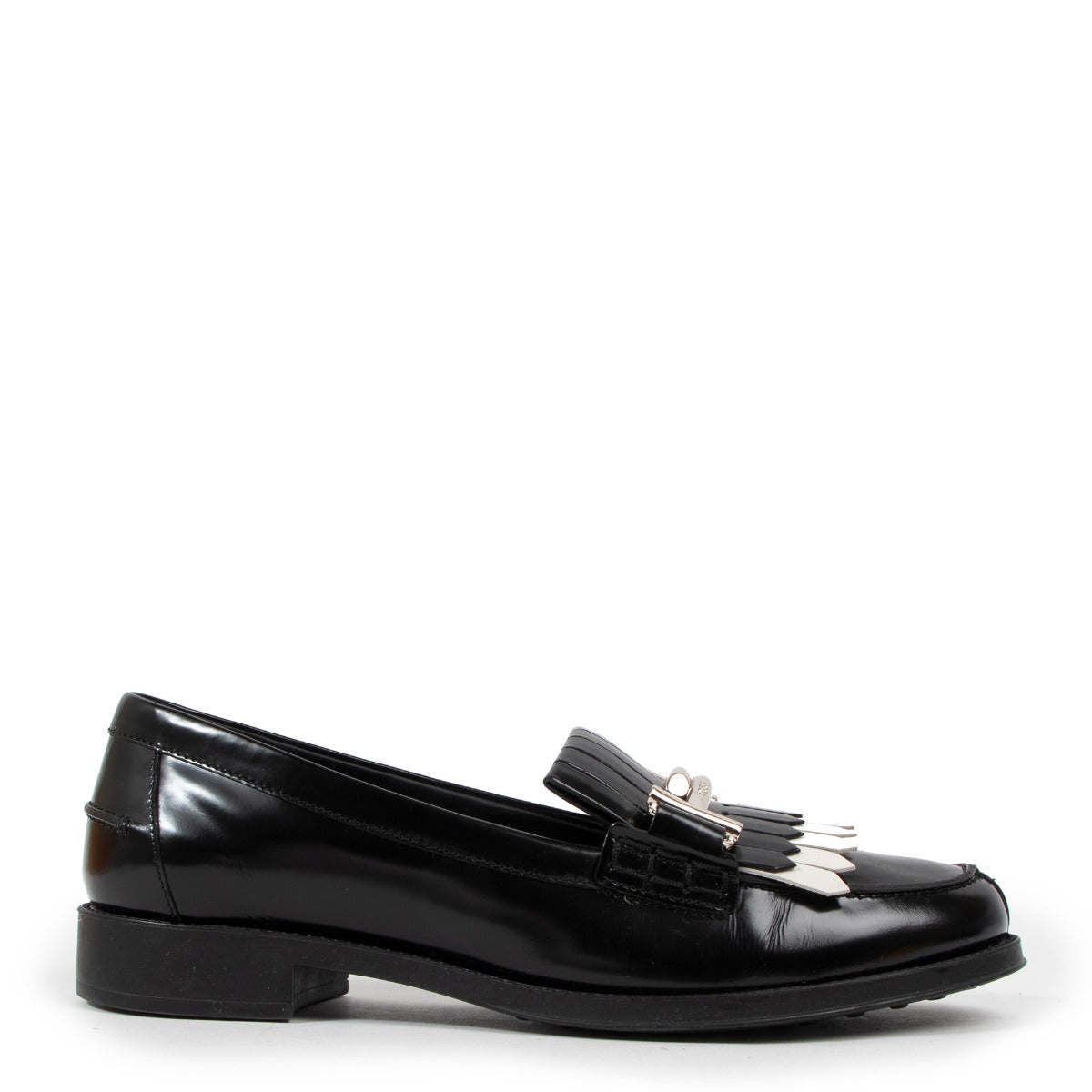 Tods Black Fringed Leather Loafers