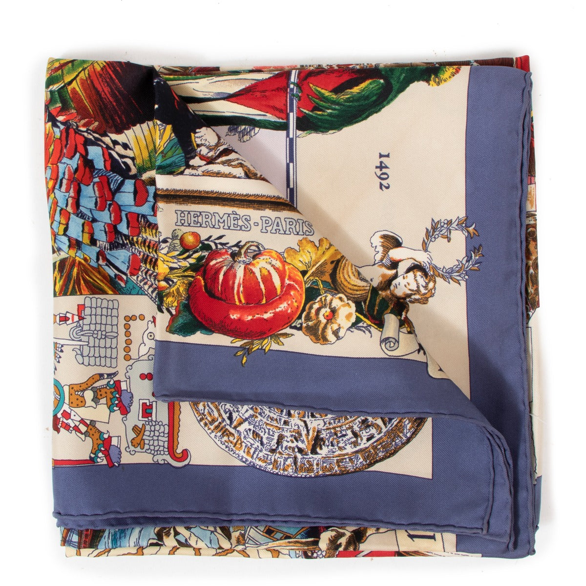 Hermès Blue Les Amériques Silk Scarf