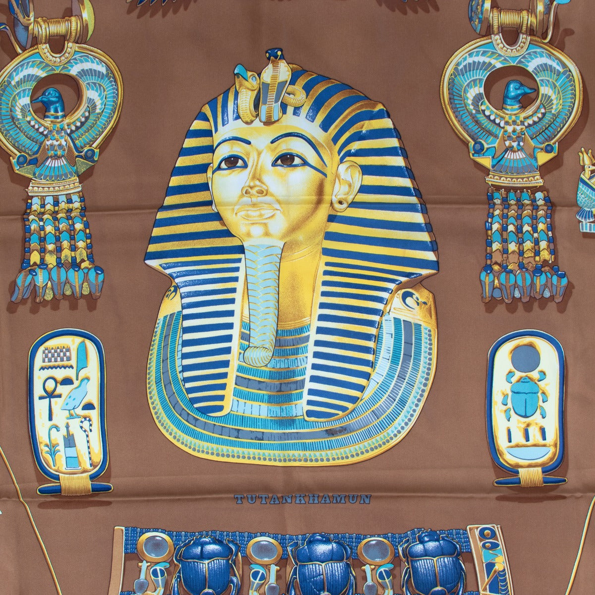 Hermès Brown Tutankhamun Silk Scarf