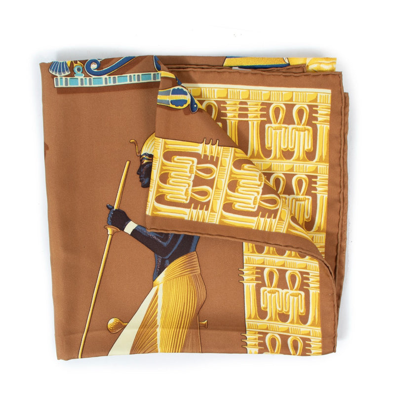Hermès Brown Tutankhamun Silk Scarf