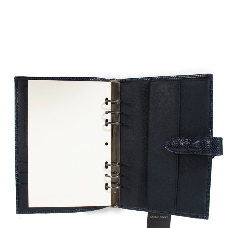 Giorgio Armani Donkerblauwe Agendakaft van Hagedissenleer