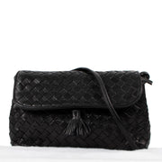 Bottega Veneta Vintage Black Intrecciato Tassel Crossbody Bag