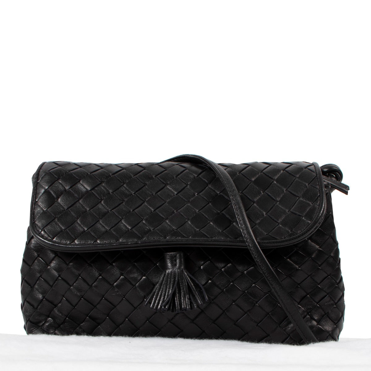 Bottega Veneta Vintage Black Intrecciato Tassel Crossbody Bag