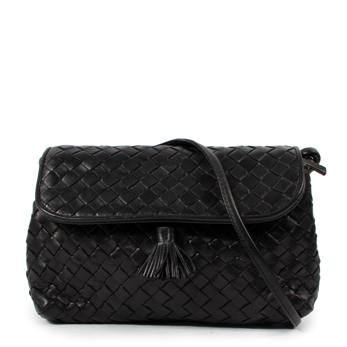 Bottega Veneta Vintage Black Intrecciato Tassel Crossbody Bag