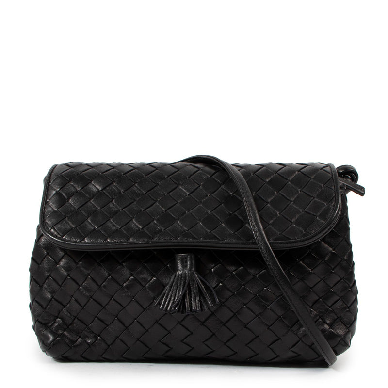 Bottega Veneta Vintage Black Intrecciato Tassel Crossbody Bag