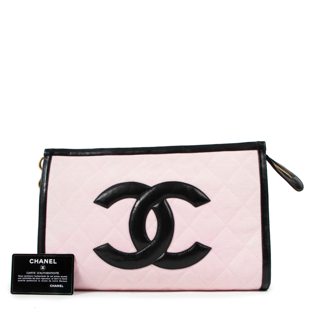 Chanel Vintage CC Medaillon Pink Canvas Clutch