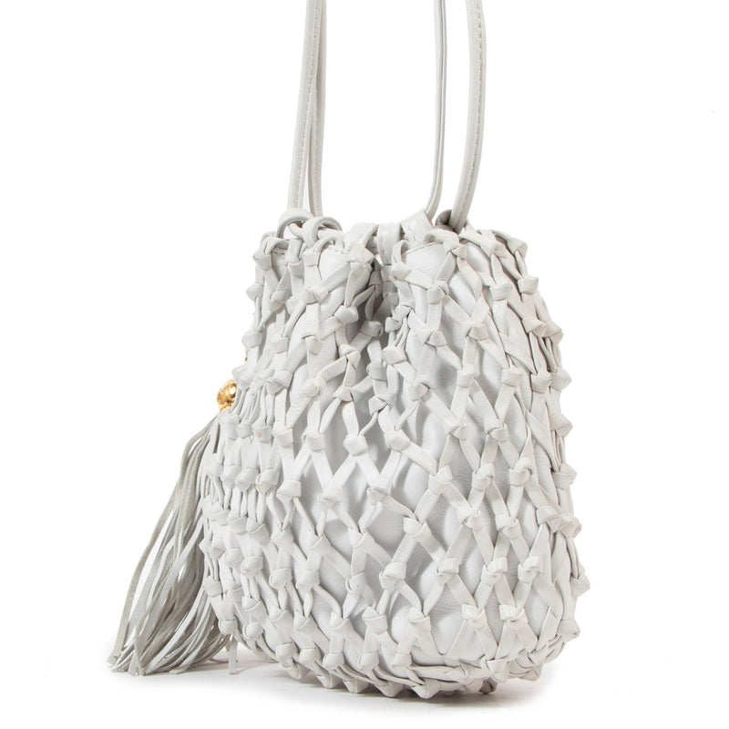 Chanel Vintage White Woven Leather Tassel Bucket Bag