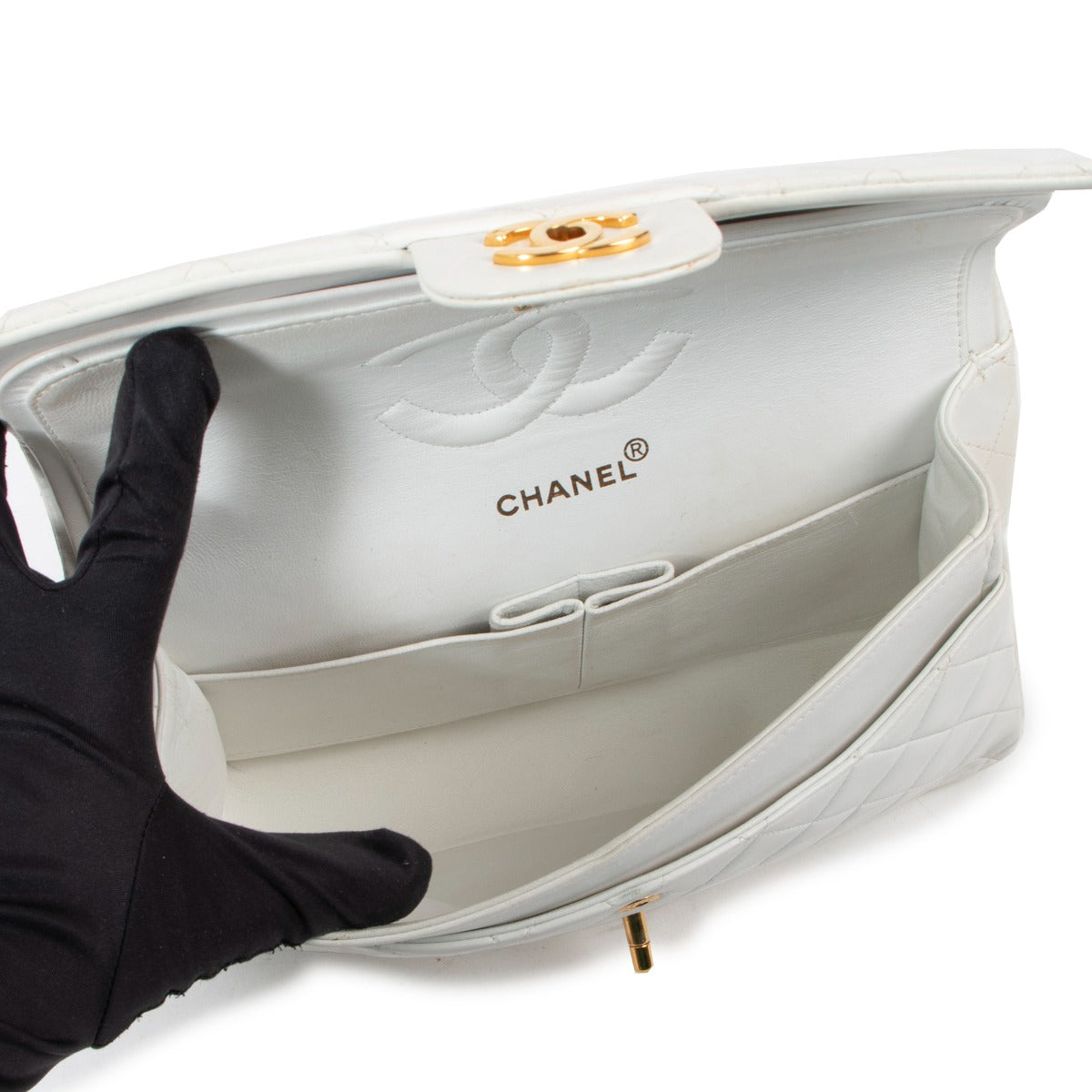 Chanel Vintage Witte Medium Classic Flap Bag
