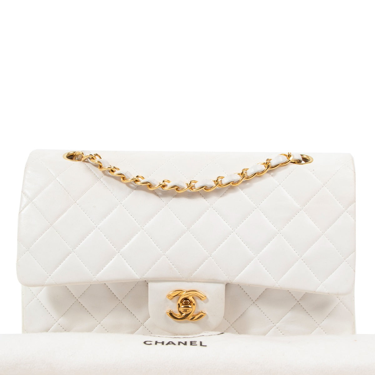 Chanel Vintage White Lambskin Medium Classic Flap Bag
