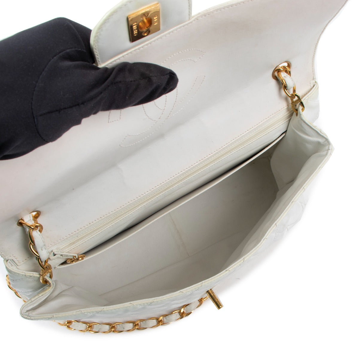 Chanel Vintage White Polyester Jumbo Classic Flap Bag