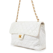 Chanel White Polyester Large Classic Flap Bag