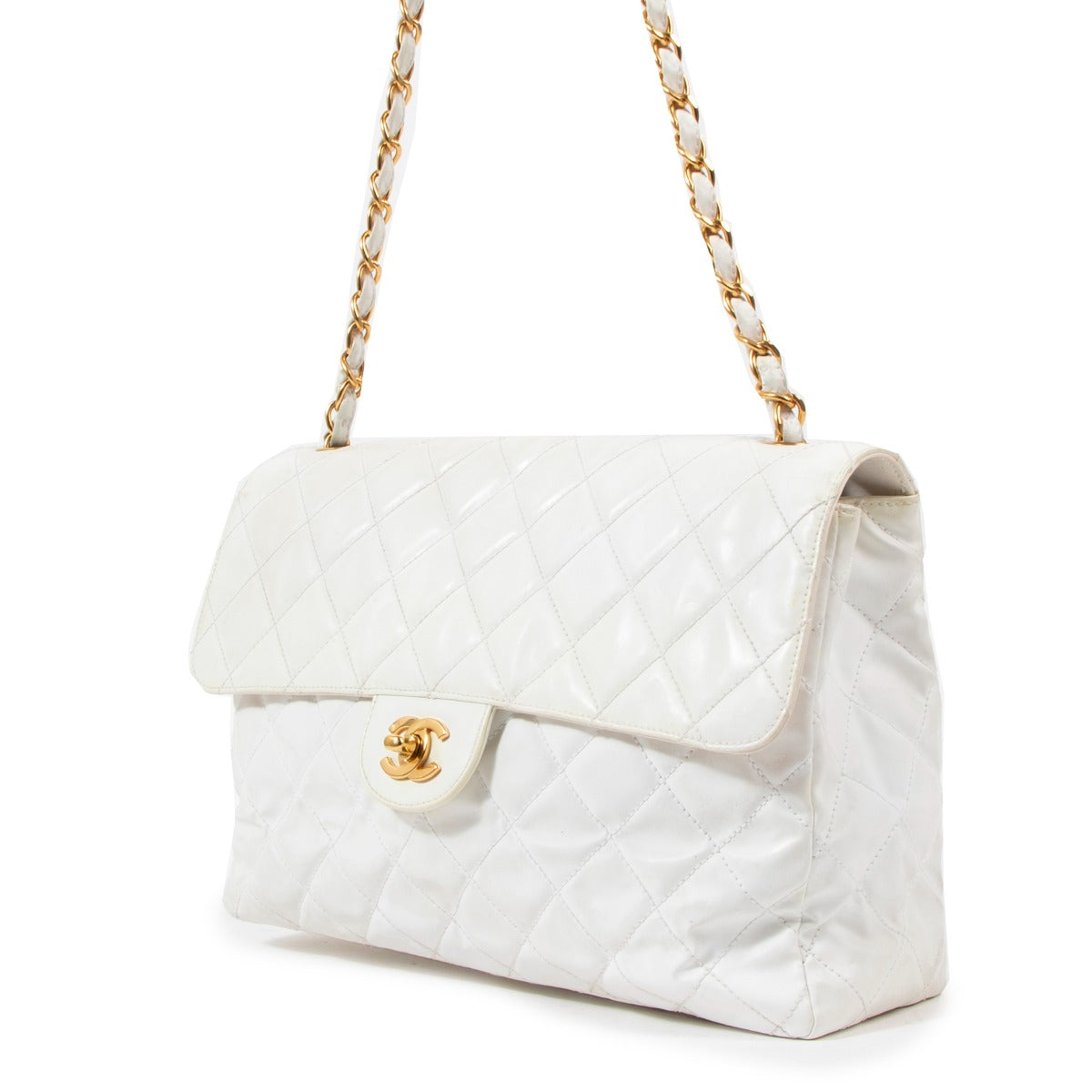 Chanel White Polyester Large Classic Flap Bag