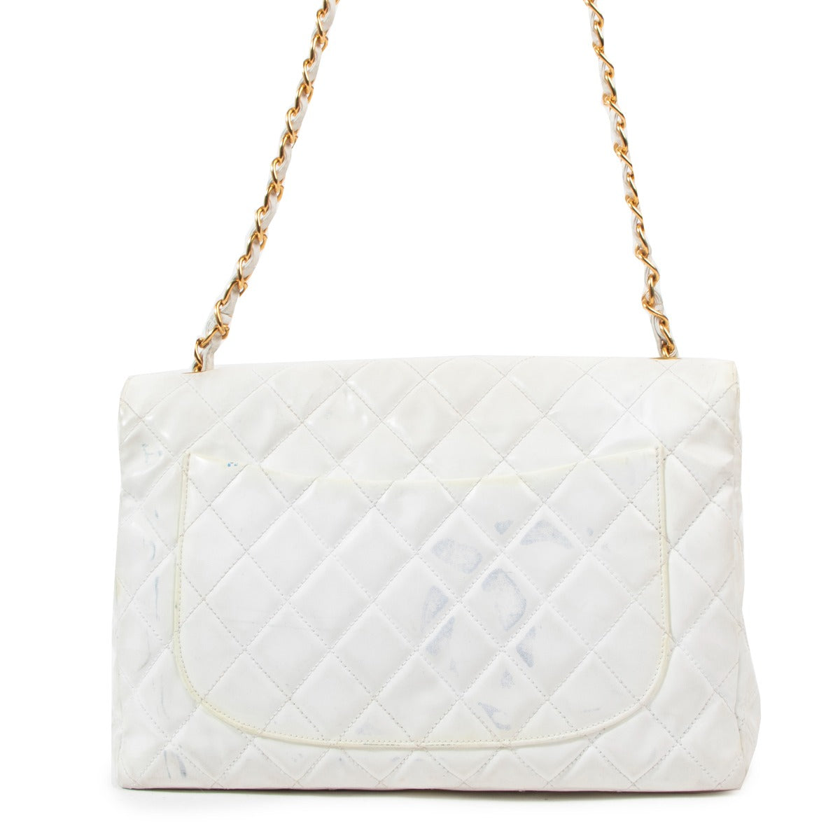 Chanel Vintage White Polyester Jumbo Classic Flap Bag