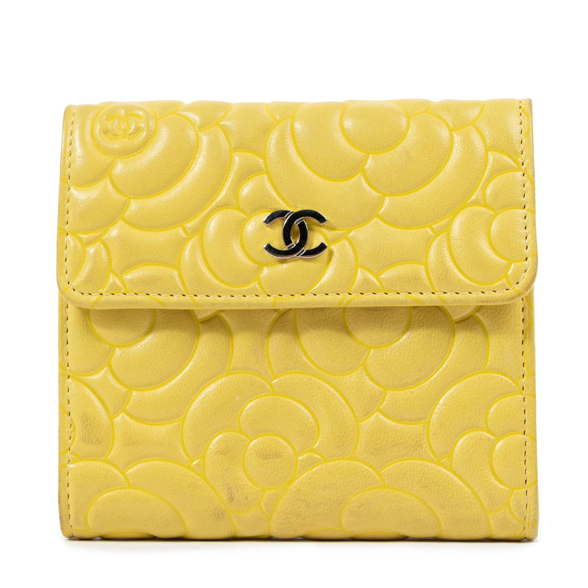Chanel Yellow Leather Compact Camellia Wallet