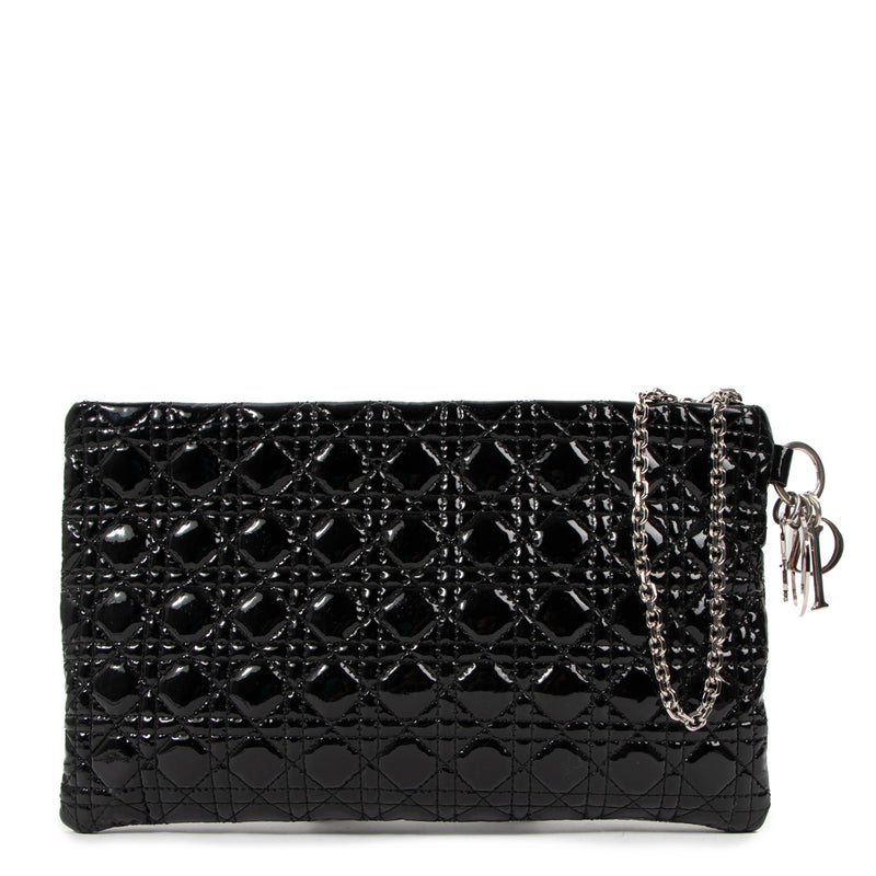 Christian Dior Black Cannage Patent Leather Panarea Clutch