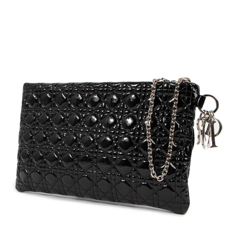 Pochette Christian Dior Panarea en cuir verni cannage noir