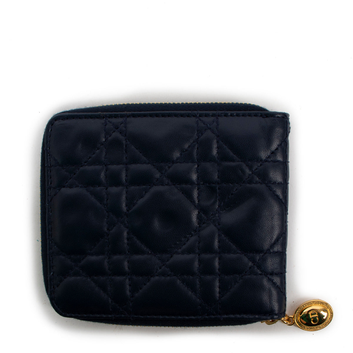 Portefeuille zippé Christian Dior en cuir de veau Cannage bleu marine