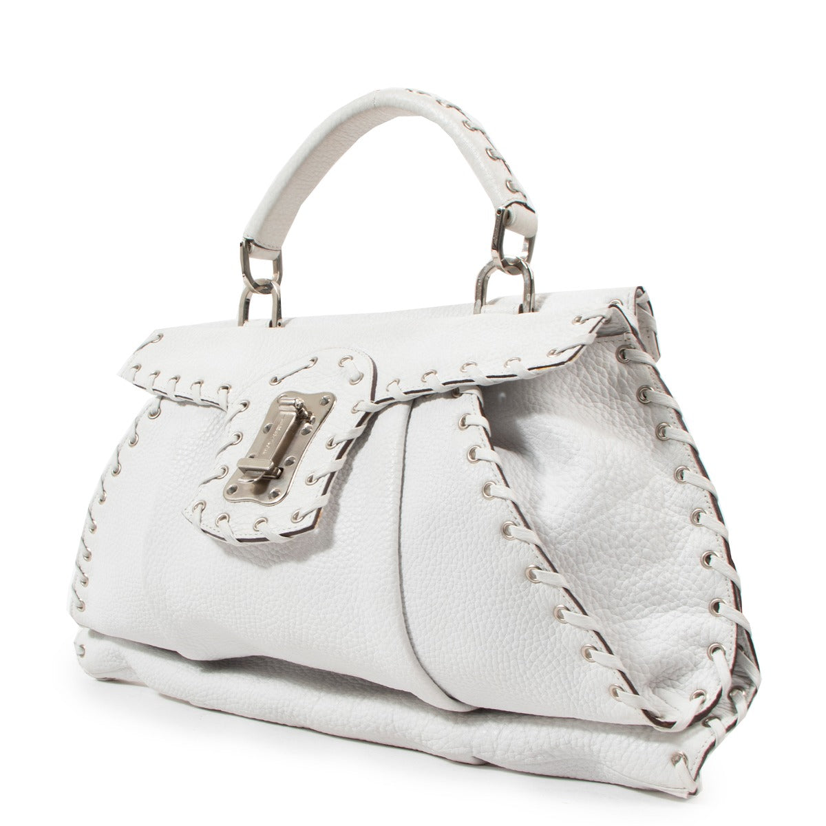 Versace Vintage Witleren Handtas met Sierstiksel