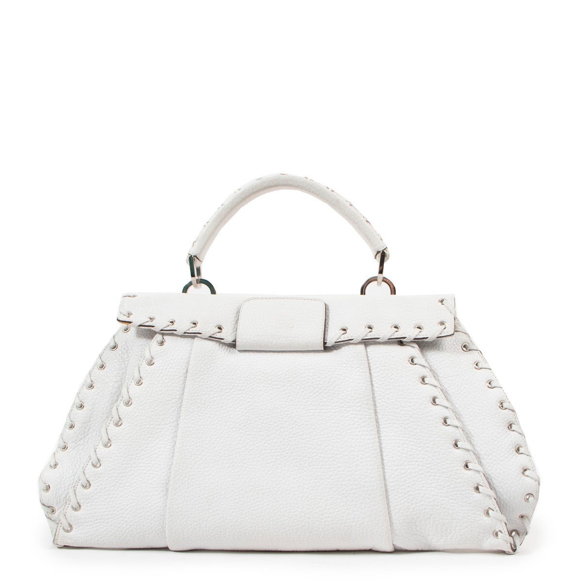 Versace Vintage Witleren Handtas met Sierstiksel