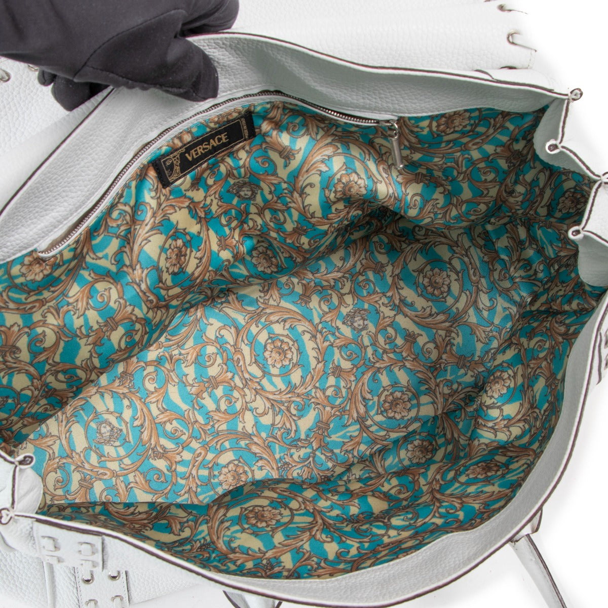 Versace Vintage White Leather Whipstitch Tote Bag