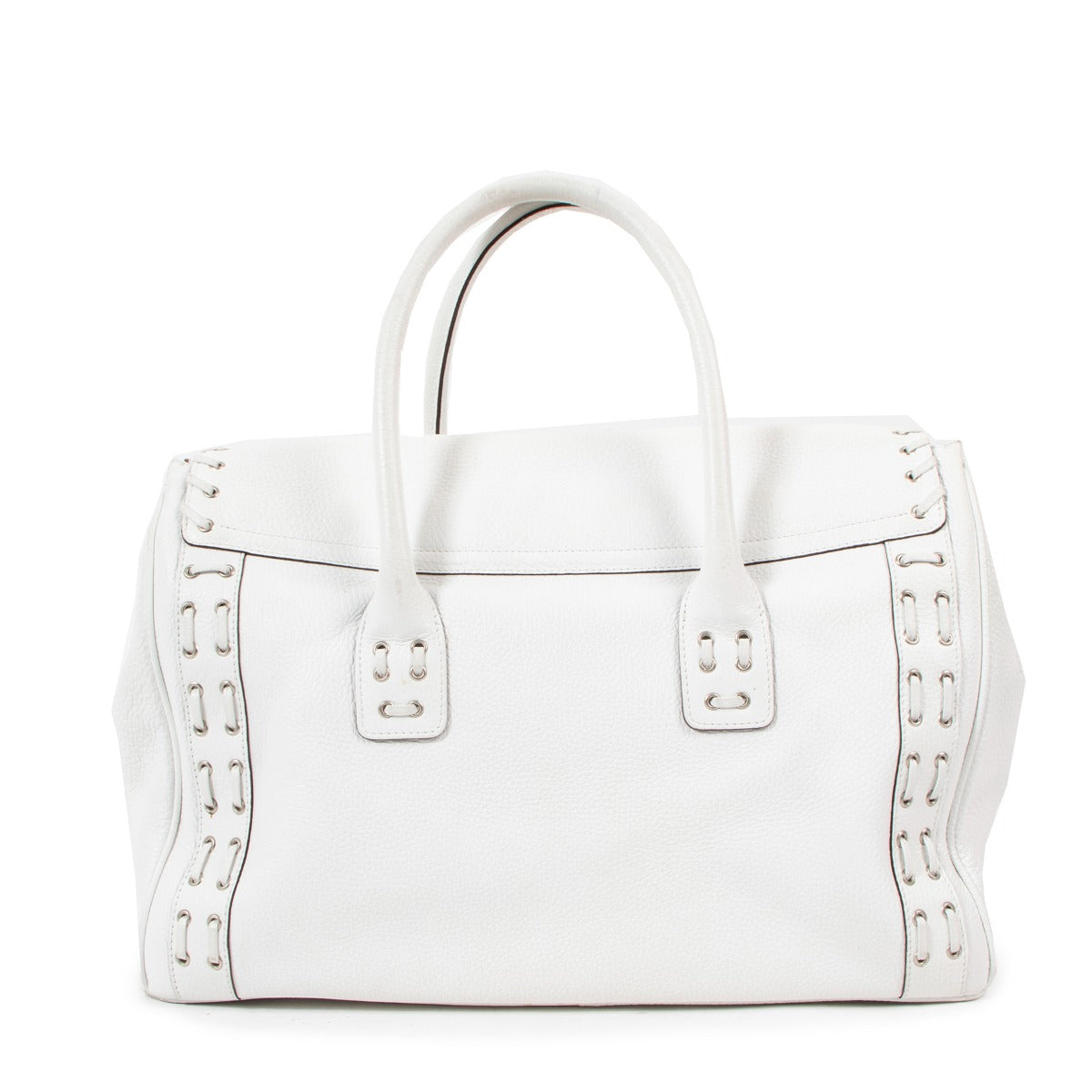 Versace Vintage White Leather Whipstitch Tote Bag